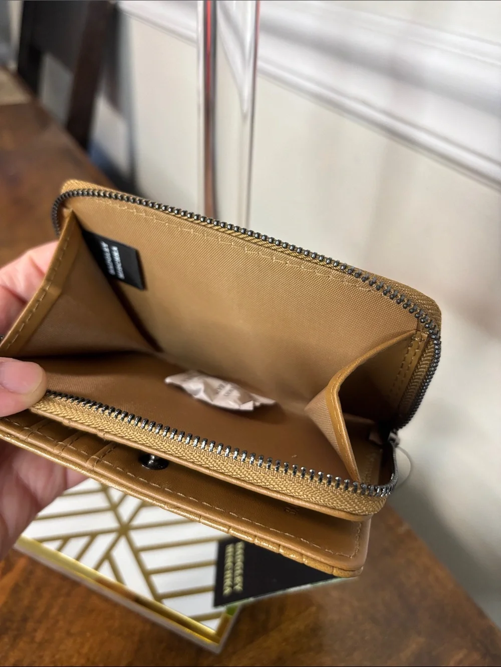Badgley Mischka Tan Croc-Embossed Snap Card Case with Zipper Coin Compartment